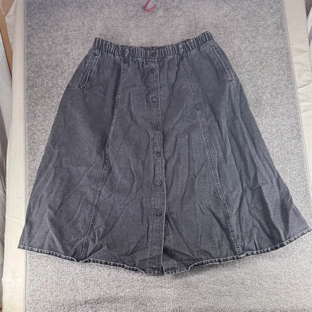 Catalina Black Denim Jean Skirt Midi Mid Calf Button Up Womens 18